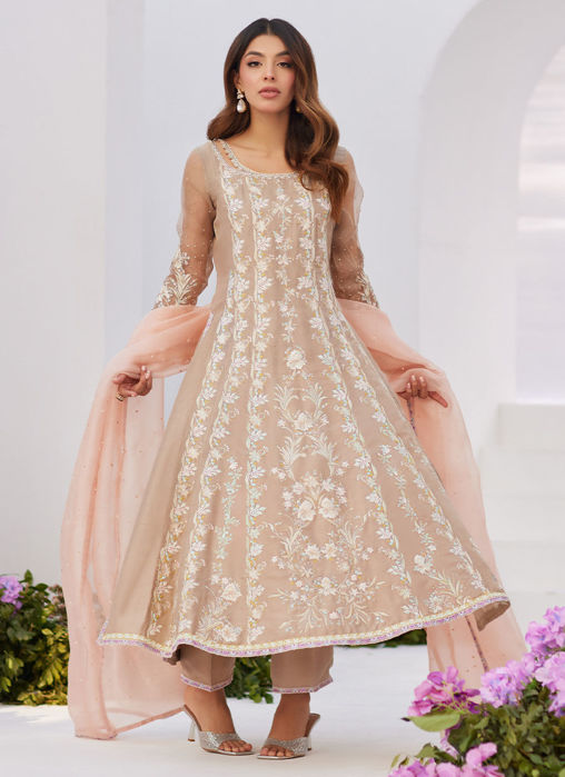Charlene Sand Embroidered Kalidaar With Dupatta
