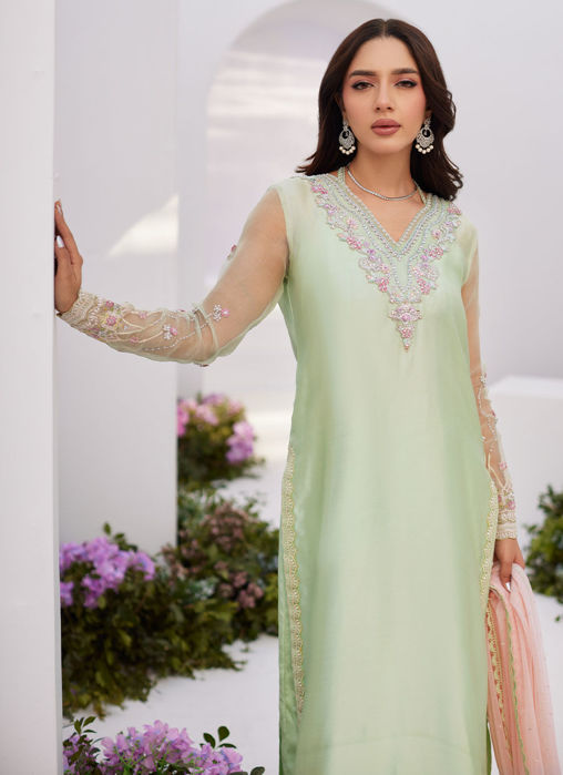 Collette Mint Ombre Embellished Column Kalidaar With Embroidered Slip And Dupatta