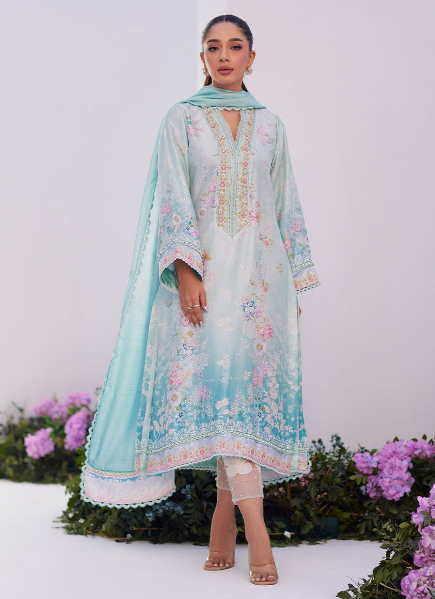 Cyan Ombre Shirt And Dupatta