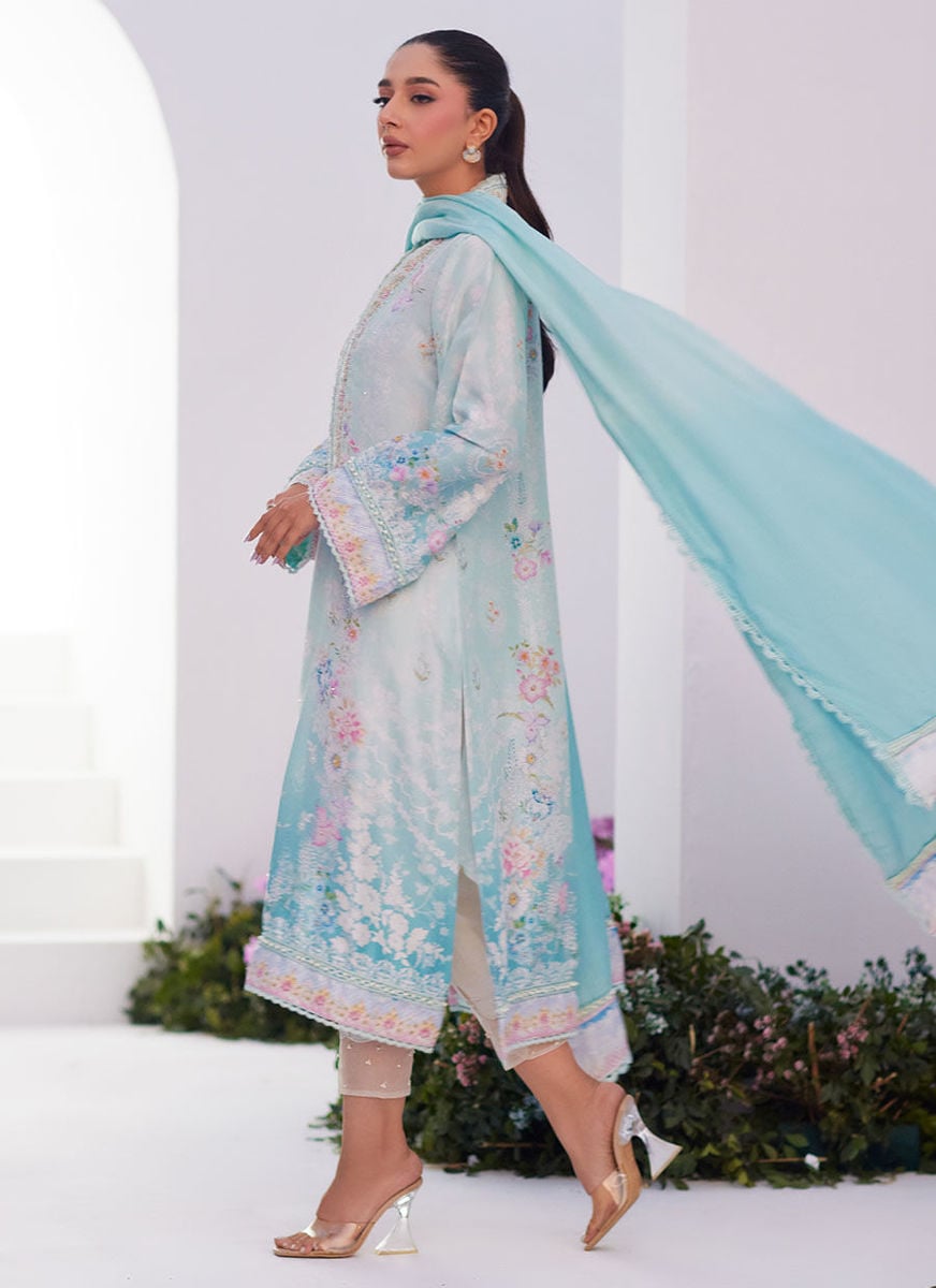 Cyan Ombre Shirt And Dupatta