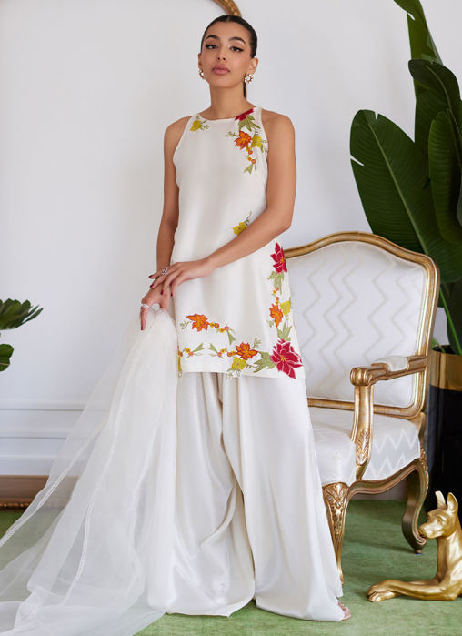 Picture of Juliet Ivory Embroidered Raw Silk Shirt With Dupatta