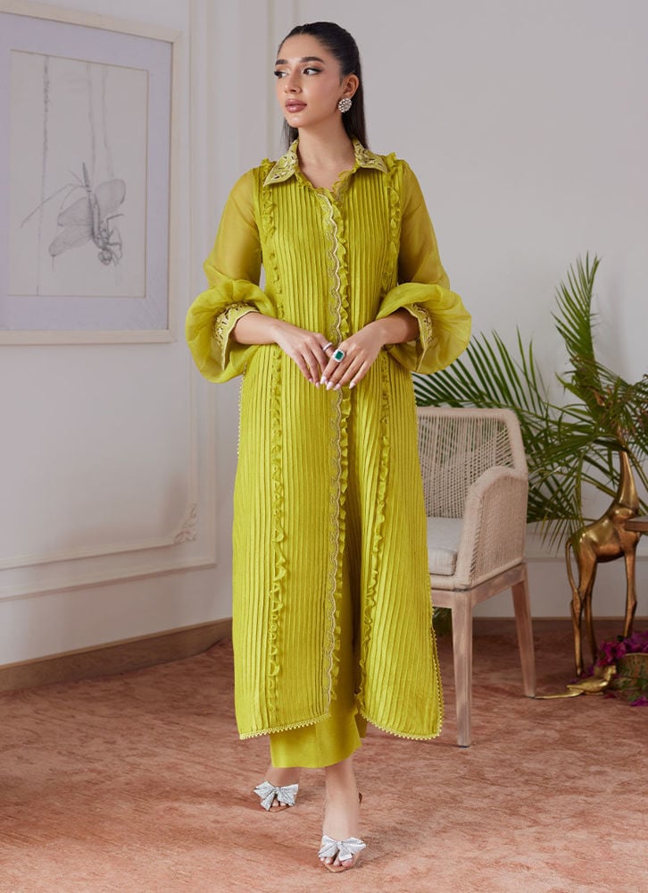 Faustine Kiwi Embroidered Raw Silk ShirtLuxury Designer Clothing | High ...