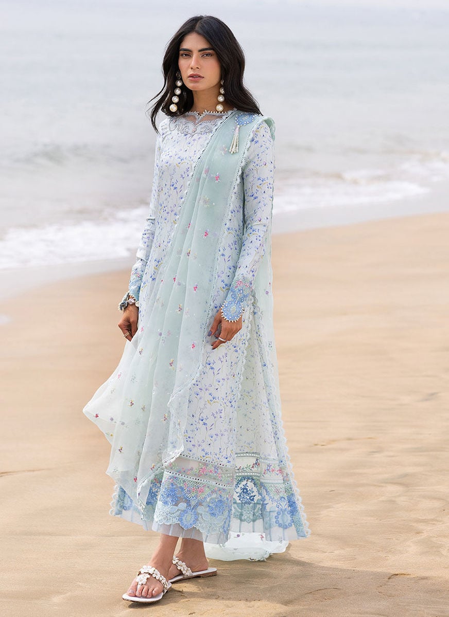 Skye Ice Blue Shirt And Pre-Draped Dupatta