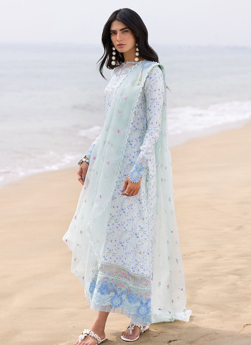 Skye Ice Blue Shirt And Pre-Draped Dupatta