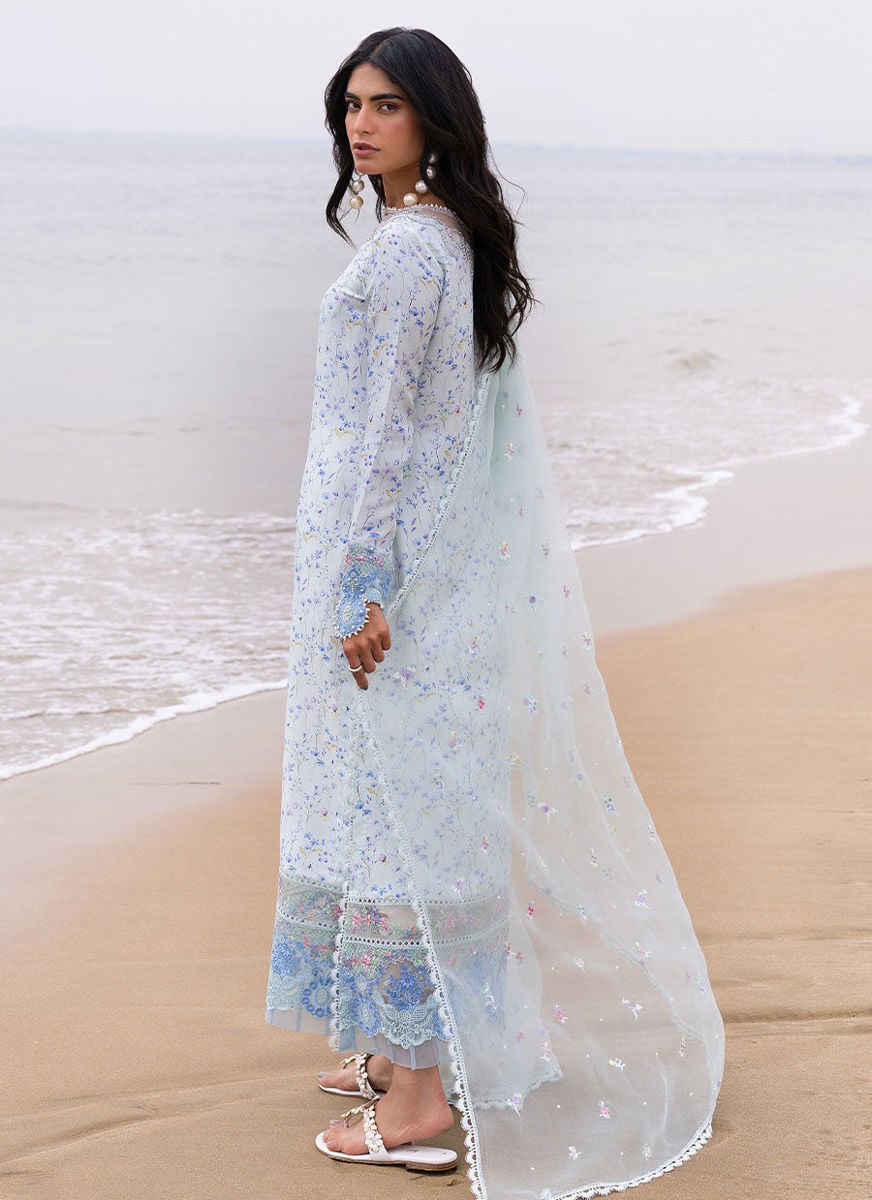 Skye Ice Blue Shirt And Pre-Draped Dupatta