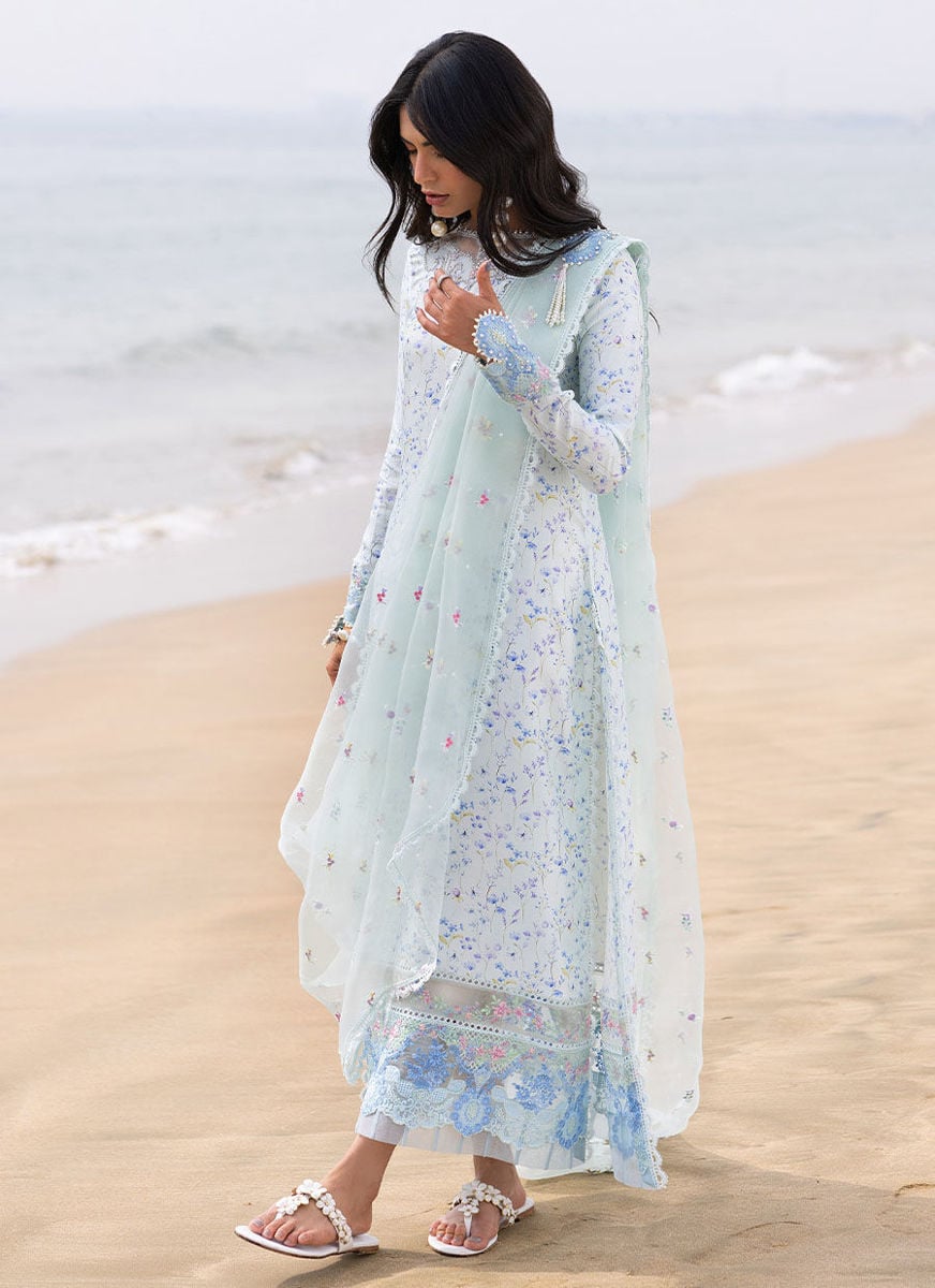 Skye Ice Blue Shirt And Pre-Draped Dupatta