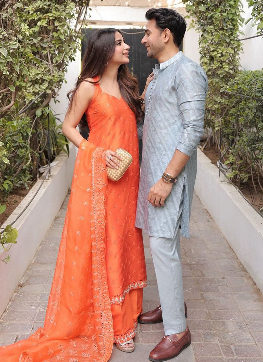 Amren Tangerine Shirt And Dupatta