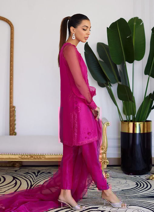 Elio Hot Pink Raw Silk Shirt, Shalwar With Dupatta