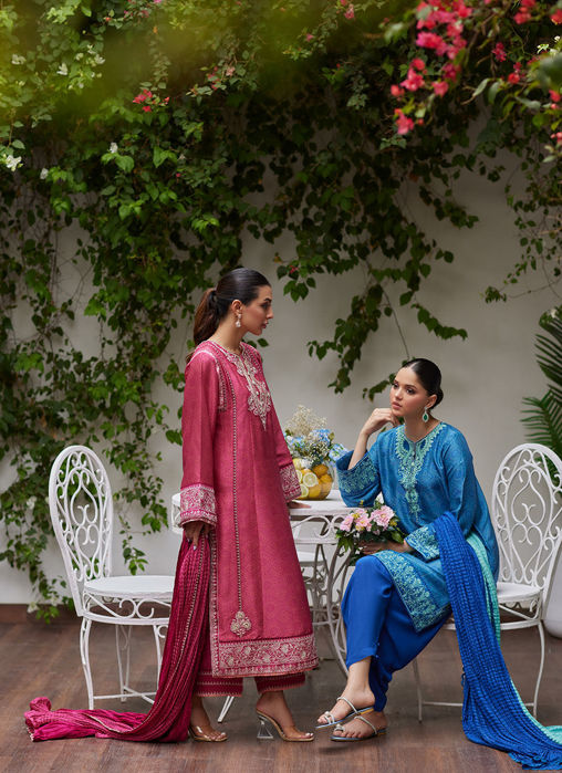 Feo Crimson Embroidered Raw Silk Shirt And Dupatta
