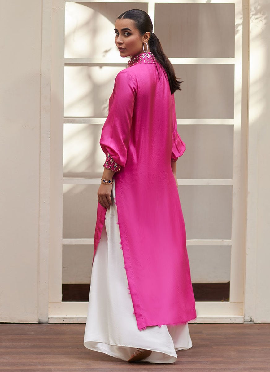 Vanka Fuschia Raw Silk Shirt And Dupatta