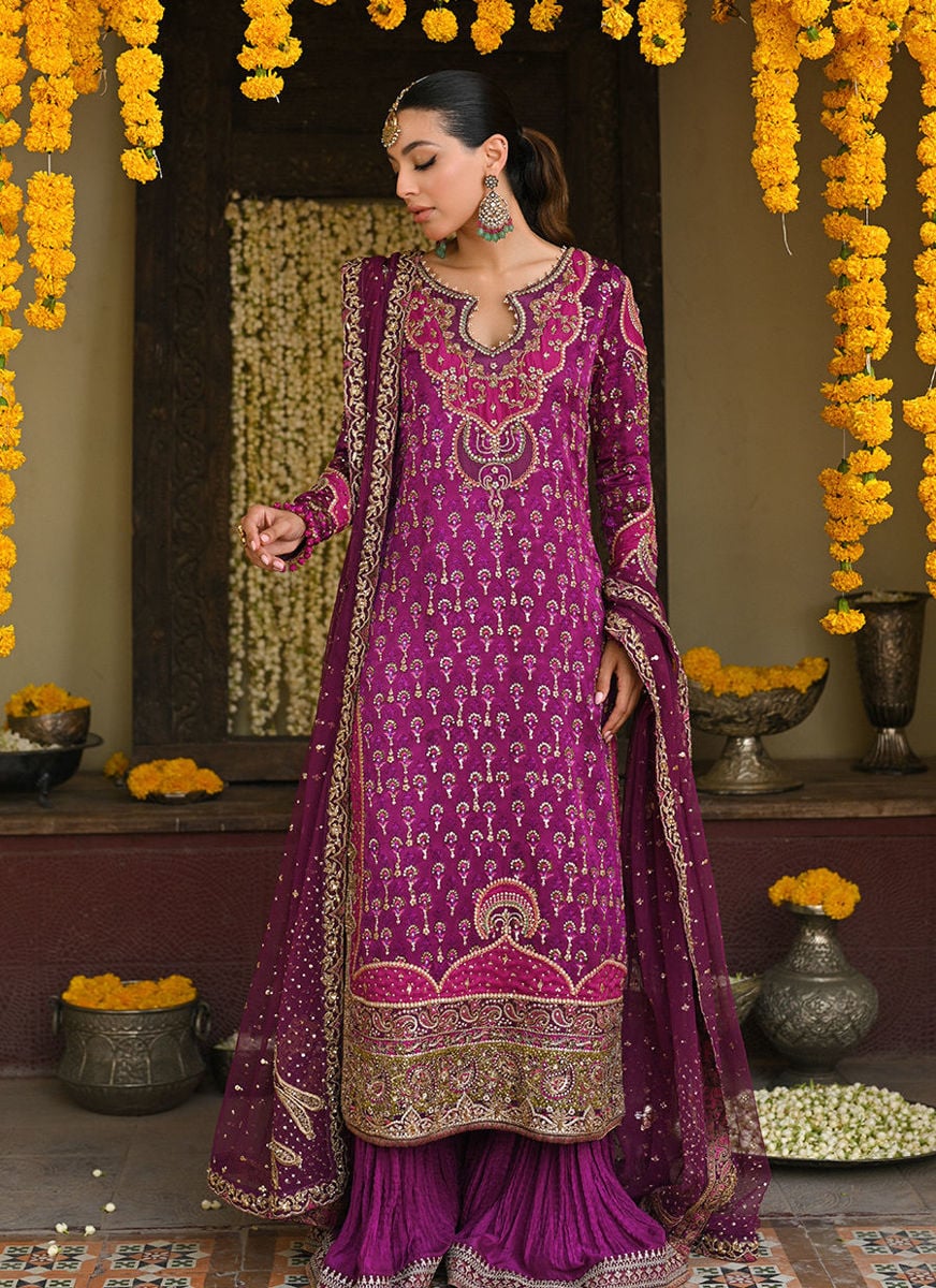 Merryn Aubergine Hand Embellished Shirt With Crushed Dhakha