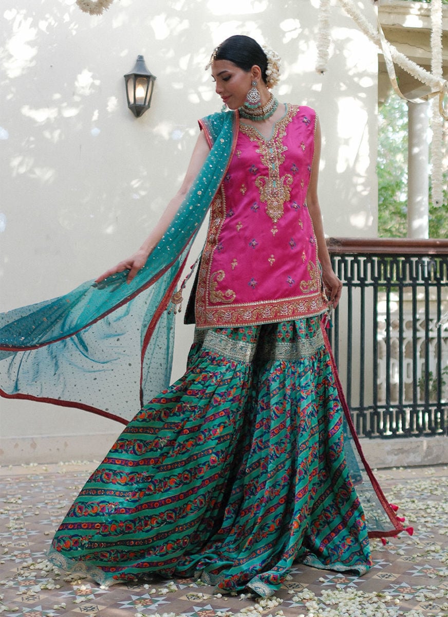 Elena Rani Pink Shirt With Block Printed Gharara