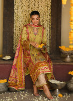 Nymeria kiwi green kurta, embellished block print dupatta