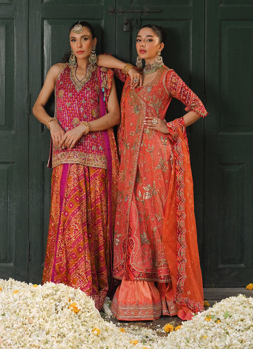 Ayala Magenta Pink Block Printed Shirt Dupatta And Lengha
