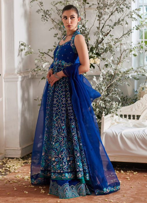Nuwara Ink Blue Kalidaar And Dupatta