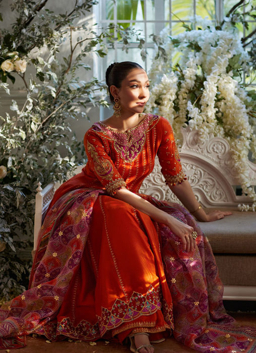 Kusum Burnt Orange Kalidaar And Dupatta