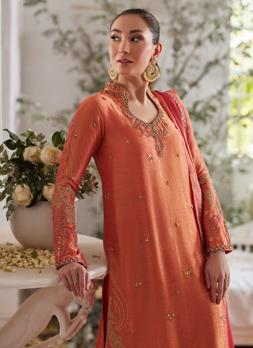 Ceren Coral Shirt And Dupatta