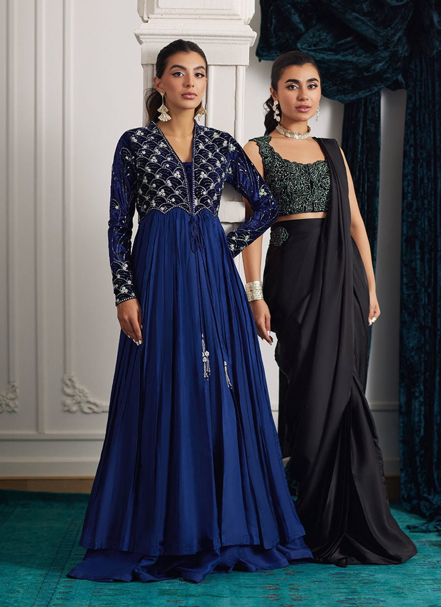 Marli Onyx Saree And Velvet Blouse