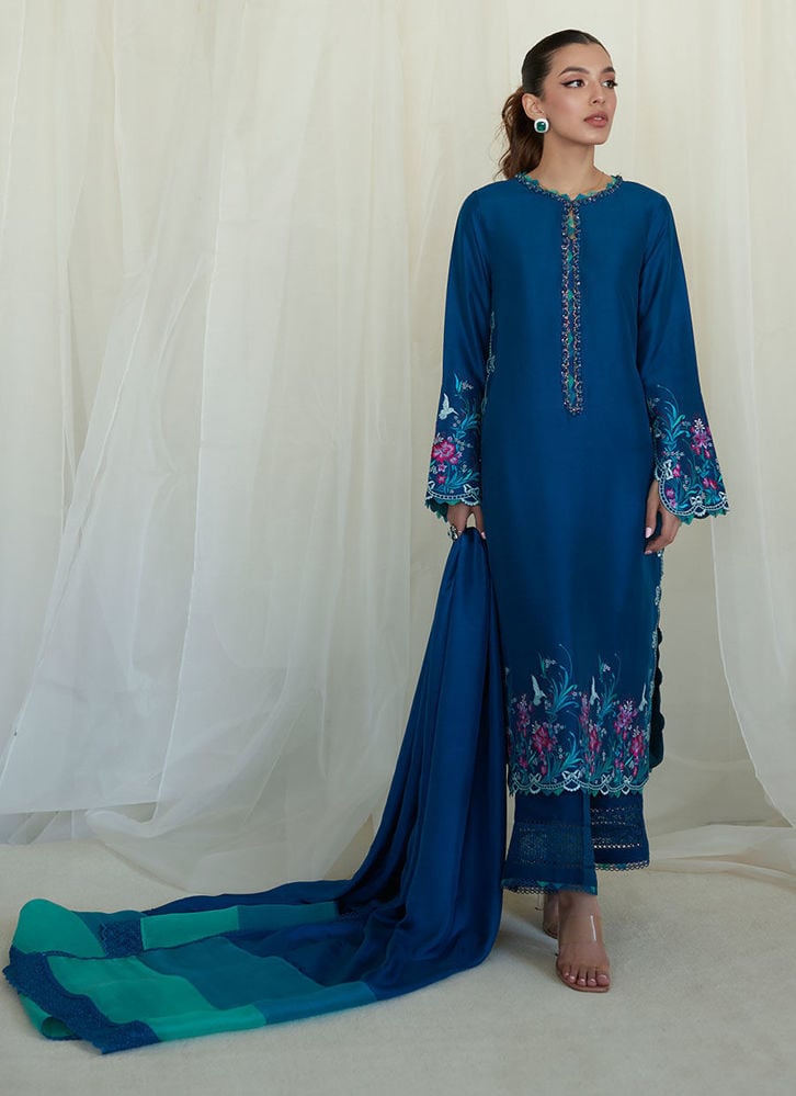 Azurea Teal Silk Kaftan - FARAH TALIB AZIZ