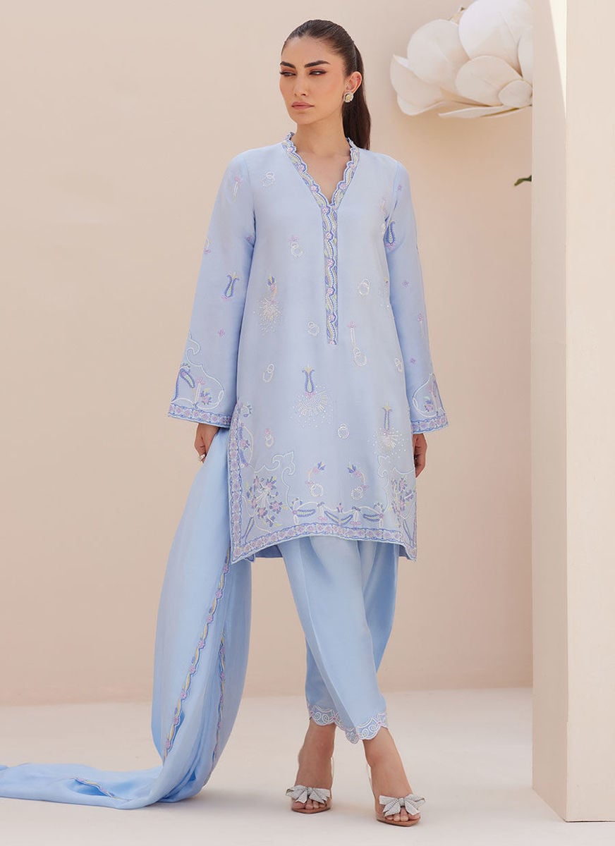 Bettie Cornflower Blue Shirt And Dupatta