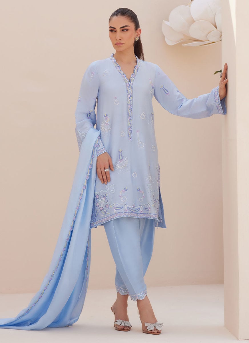 Bettie Cornflower Blue Shirt And Dupatta