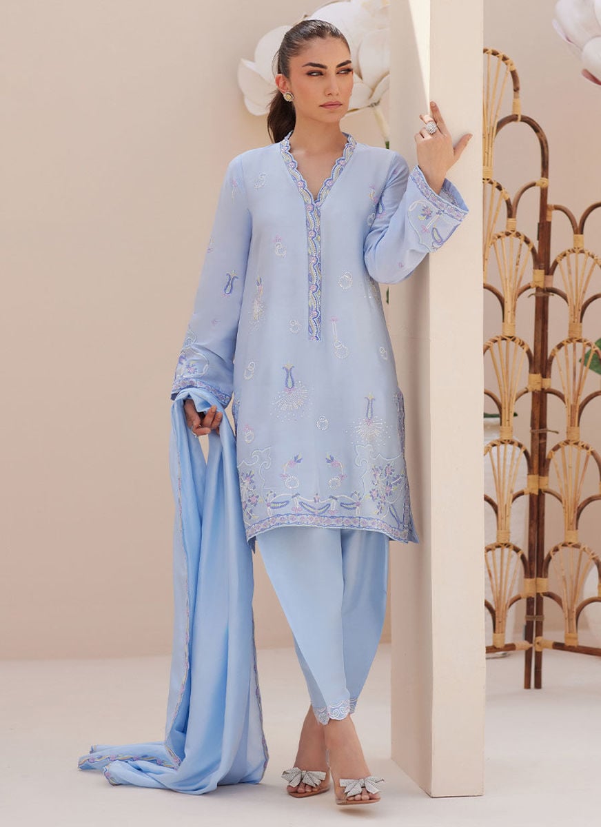 Bettie Cornflower Blue Shirt And Dupatta