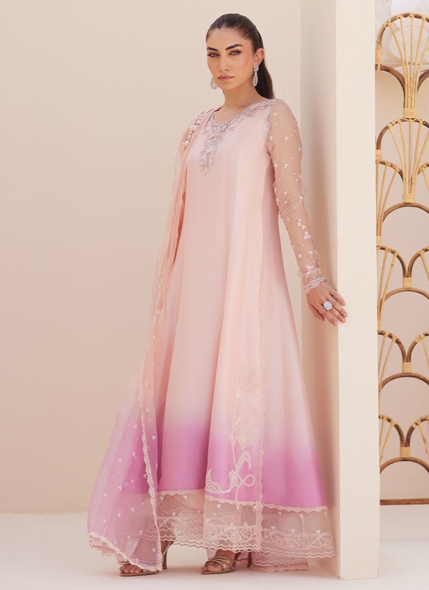 Deedee Pink Ombre Paneled Shirt And Dupatta