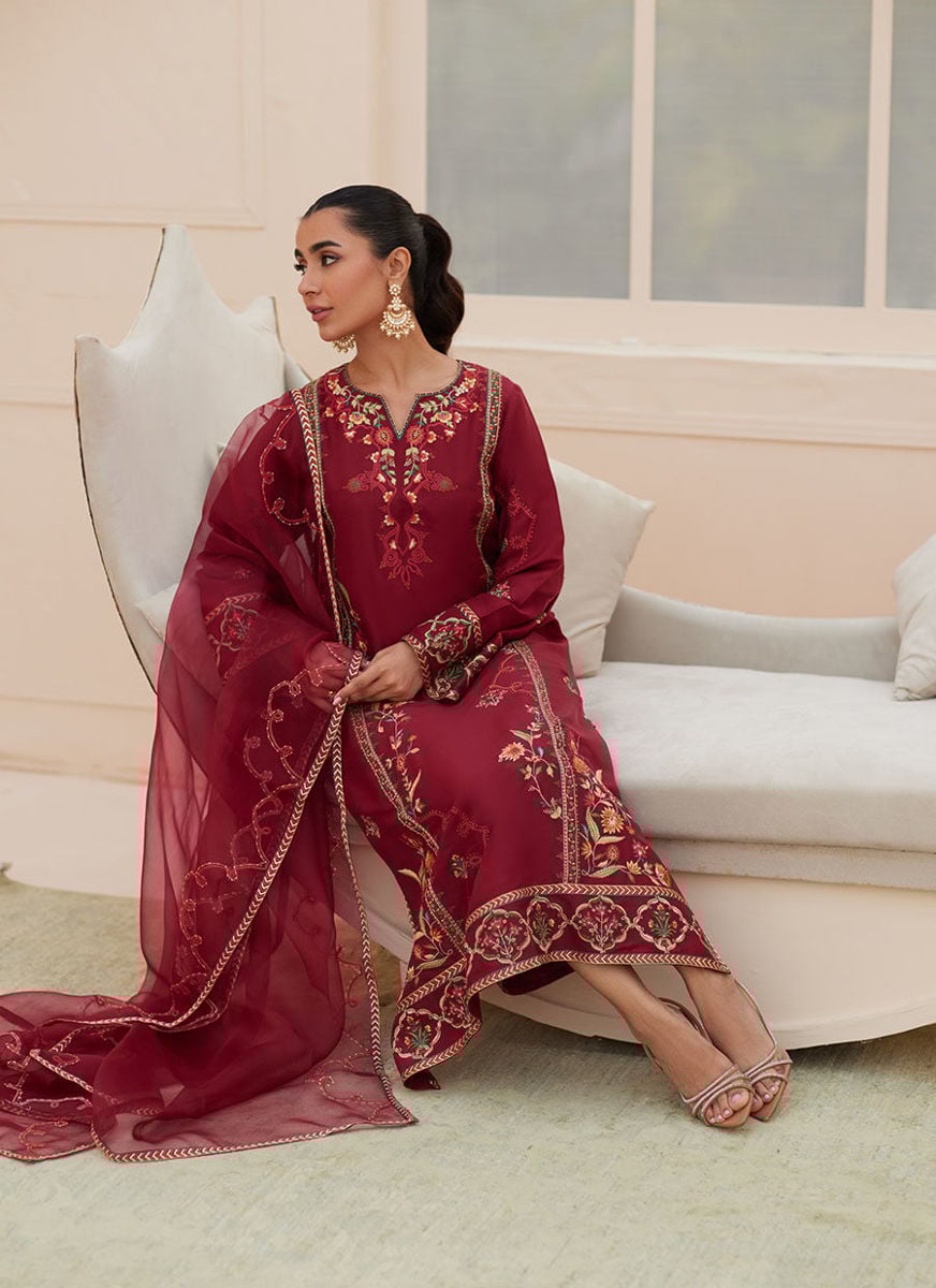 Marsala Silk Shirt And Dupatta