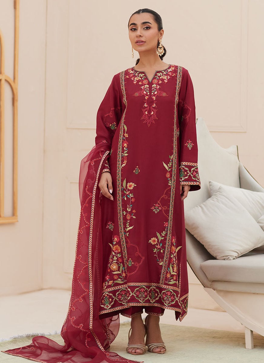 Marsala Silk Shirt And Dupatta
