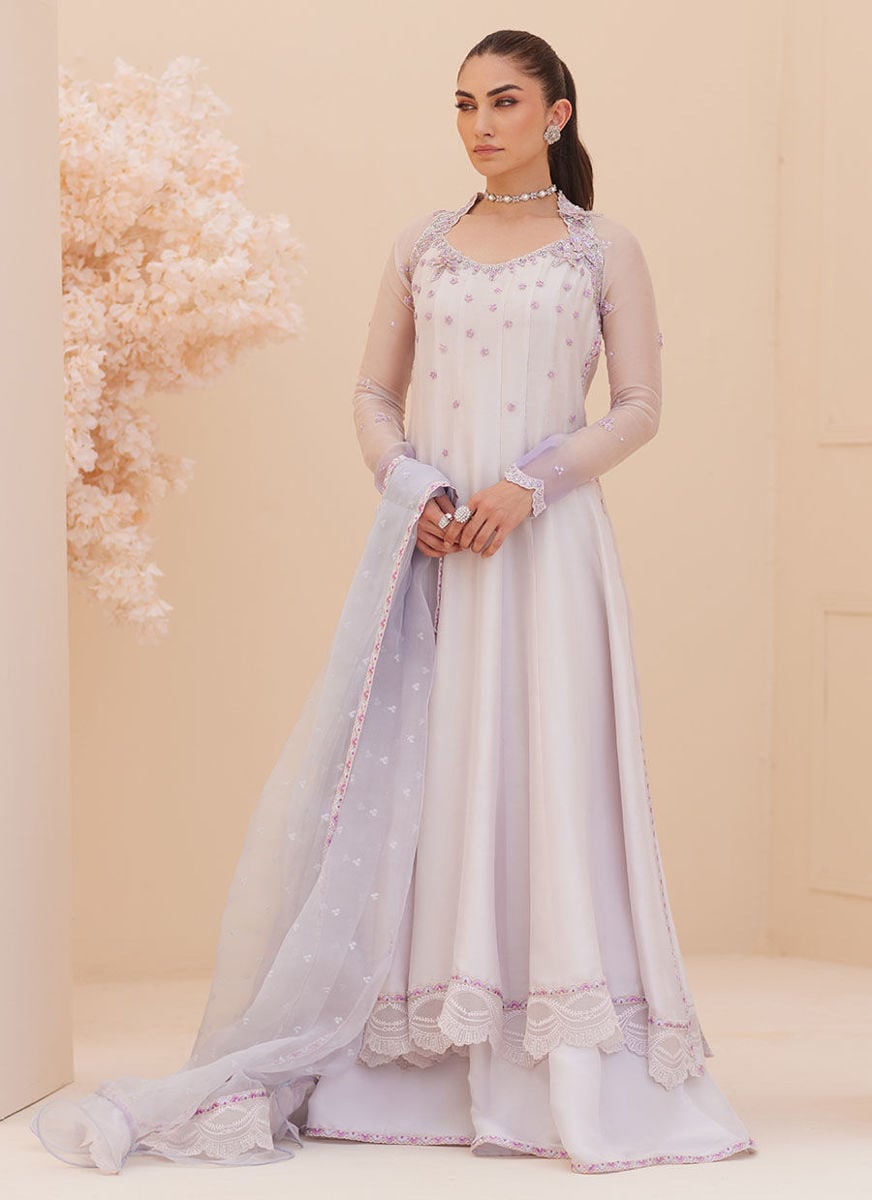 Katniss Silver Pearl Kalidar And Dupatta