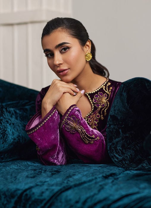 Nia Ombre Velvet Kaftan with pants and dupatta