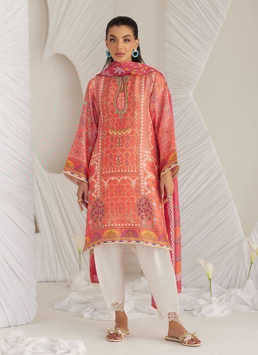 Lillia Tangerine Shirt And Dupatta