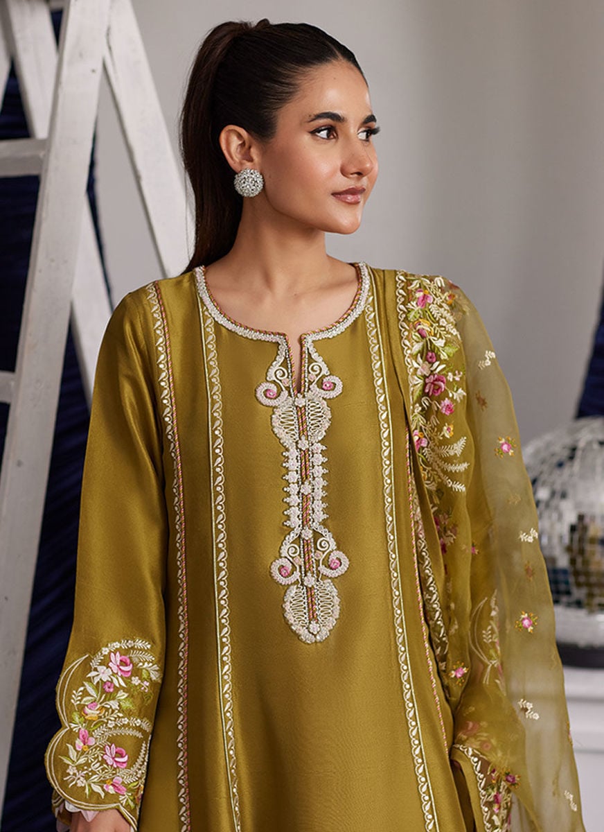 Rue Olive Shirt And Dupatta