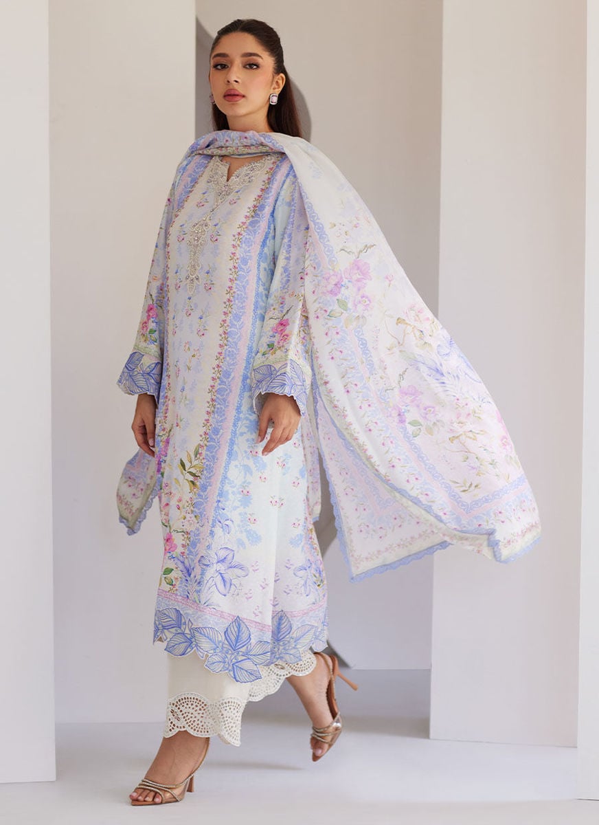 Zorya Ice Blue Shirt And Dupatta