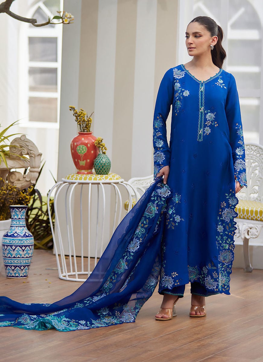 Tavia Cobalt Shirt And Dupatta