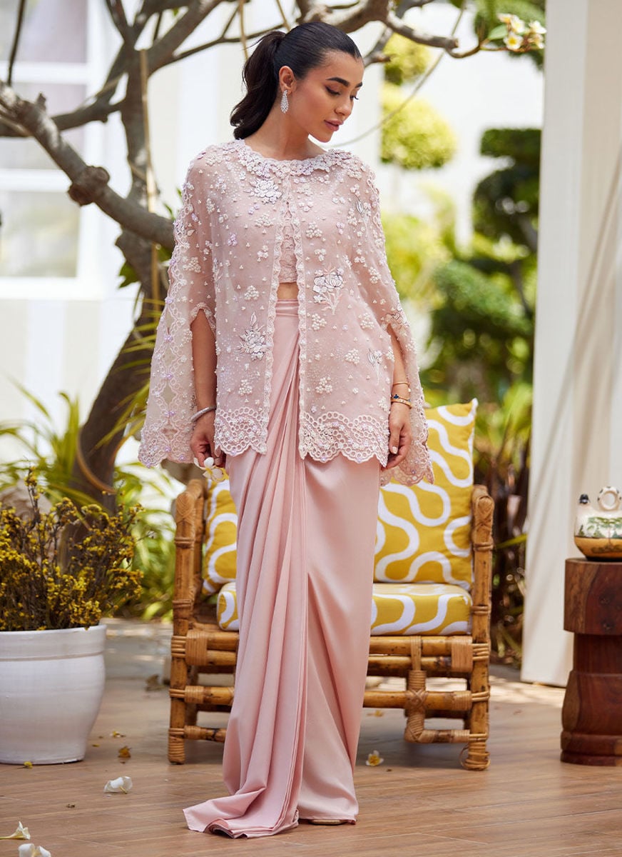 Cari Organza Cape And Pre-Drape Sari Skirt