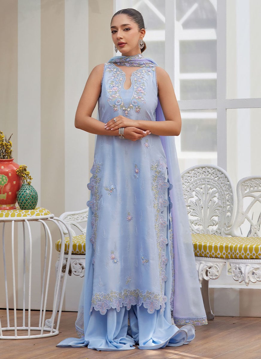 Zila Periwinkle Shirt And Dupatta