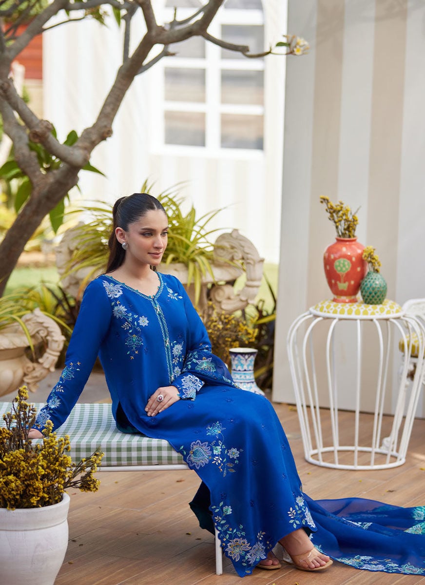 Tavia Cobalt Shirt And Dupatta