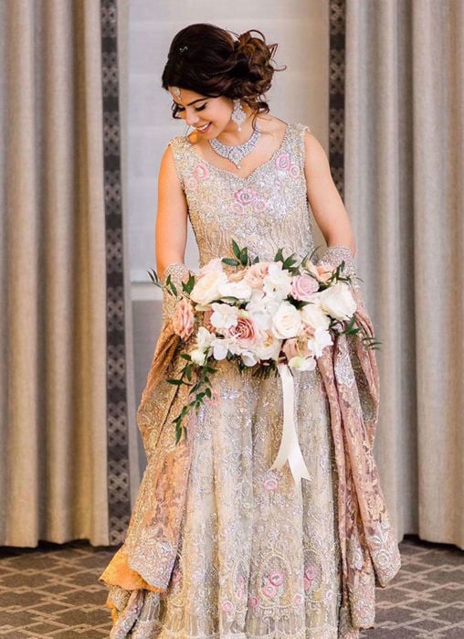 Mehreen In Ivory Ensemble With A Blush Chantilly Lace Dupatta