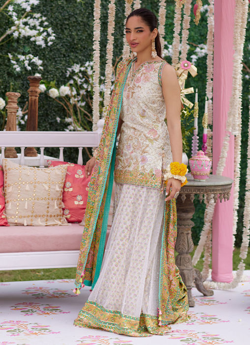 Alvira Ivory Short Shirt And Lehnga