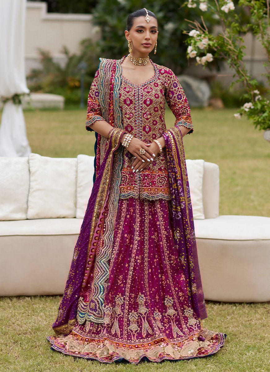Seraya Magenta Short Shirt And Lehnga
