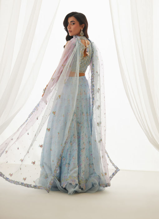Zyla Sky Blue Choli, Lehenga And Dupatta