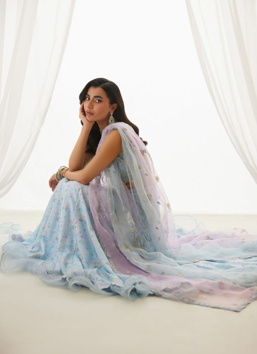 Zyla Sky Blue Choli, Lehenga And Dupatta