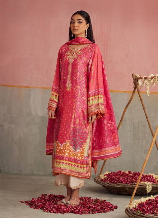 Selin Crimson Shirt And Dupatta