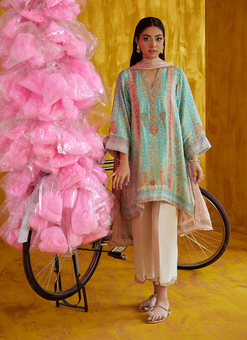 Juni Aqua Shirt And Dupatta