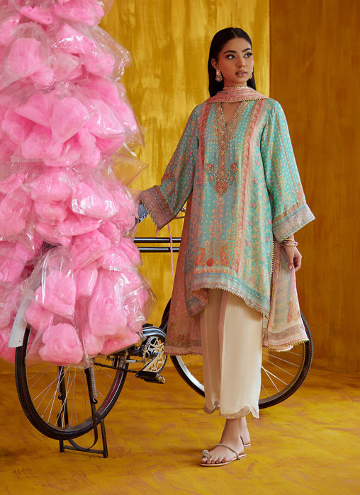 Juni Aqua Shirt And Dupatta
