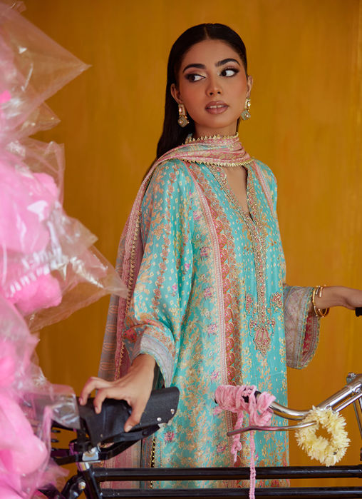 Juni Aqua Shirt And Dupatta