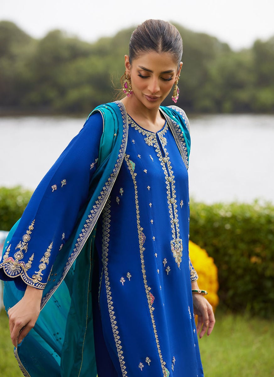 Opal Blue Shirt And Dupatta