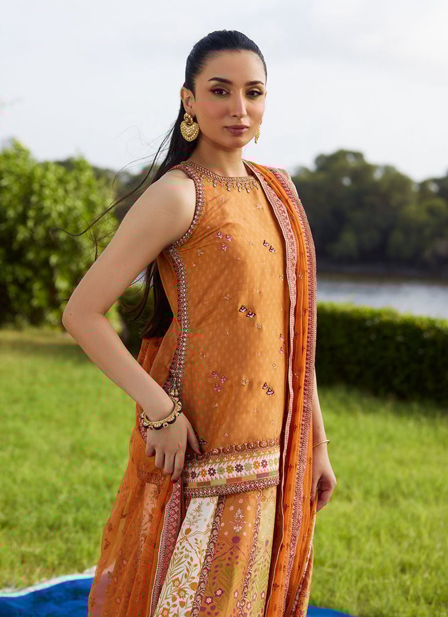 Sitar Saffron Shirt, Dupatta and Lehenga
