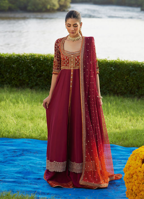 Anarq Crimson Kalidaar And Dupatta